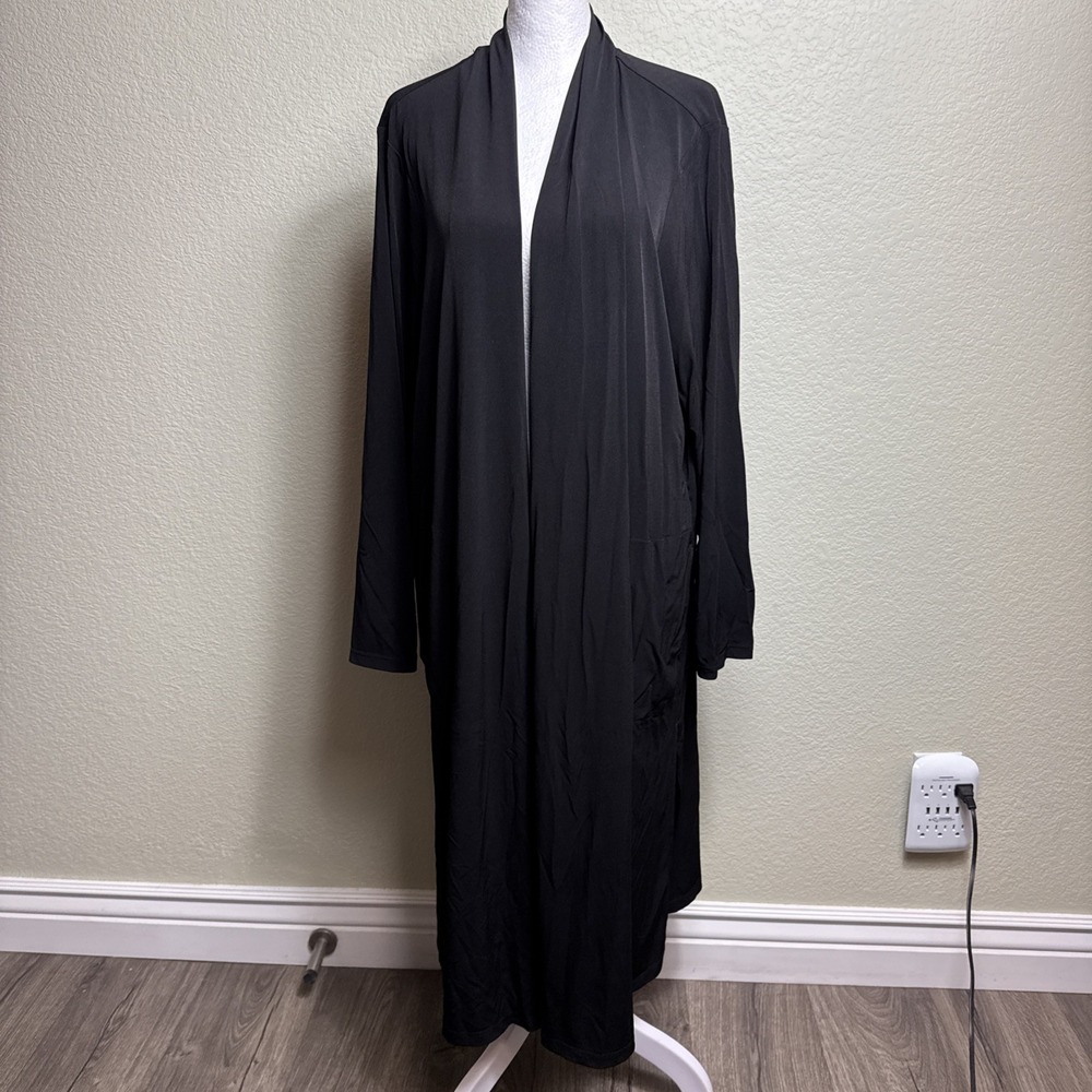 Susan Graver Jacket 2X Womens Liquid Knit Black Longline Open Cardigan Pockets‎
